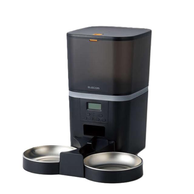 ペット用 自動給餌器 約6L（2匹用・ブラック） PET-AF02BK [タイマー付 オート給餌器 自動エサやり器 ペット用品 エレコム]