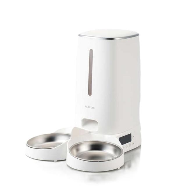 ペット用 タイマー式自動給餌器 4L 2皿タイプ ホワイト PET-AF04WH [オート給餌器 自動エサやり器 ペット用品 mofult エレコム]