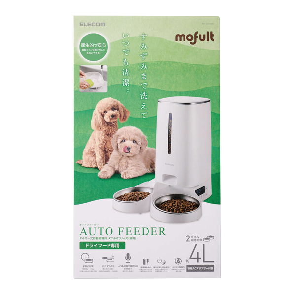 ペット用 タイマー式自動給餌器 4L 2皿タイプ ホワイト PET-AF04WH [オート給餌器 自動エサやり器 ペット用品 mofult エレコム]_1