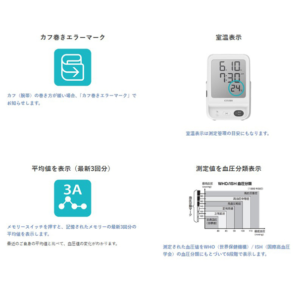 血圧計 上腕式 装着しやすいカプッとカフ 文字が大きく大画面 CHUH533 [血圧測定 体調管理 大画面 簡単操作 シチズン]