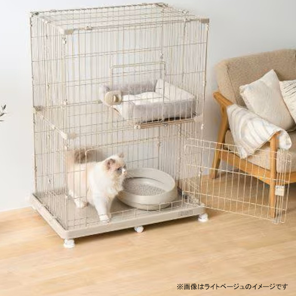 キャットケージ ワイド 2段 ライトグレー PEC-902V [猫用ケージ ペットケージ ワンタッチ扉 ペット用品 アイリスオーヤマ]_2