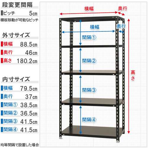 スチールラック W875×D450×H1800mm ホワイト 5段 NC-1-18-5 キタジマ