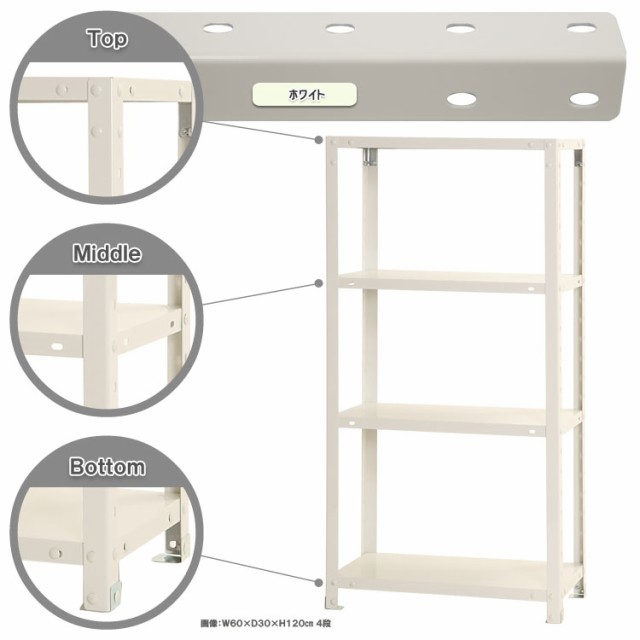 スマートラック W600×D400×H1200mm ホワイト 4段 NSTR-436-4 キタジマ