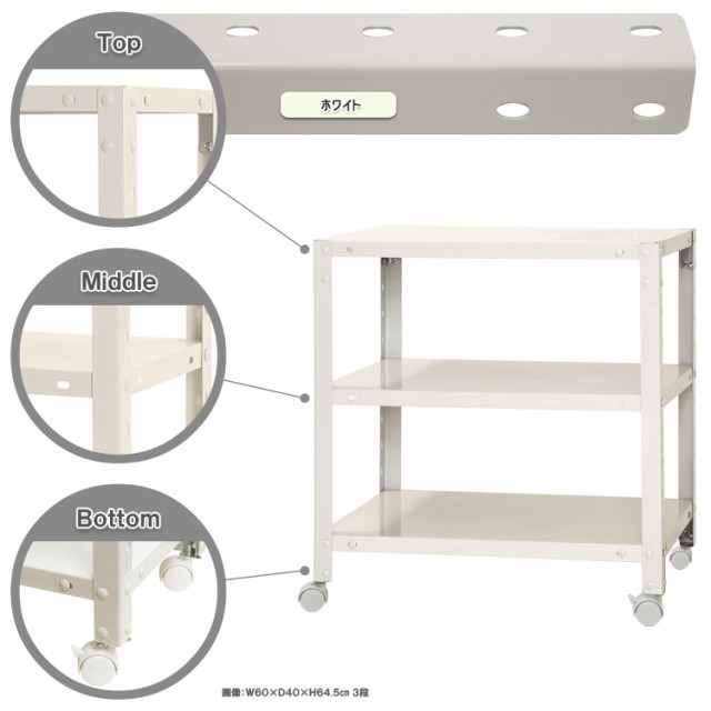 スマートラック キャスター付 W600×D450×H635mm ホワイト 3段 NSTR