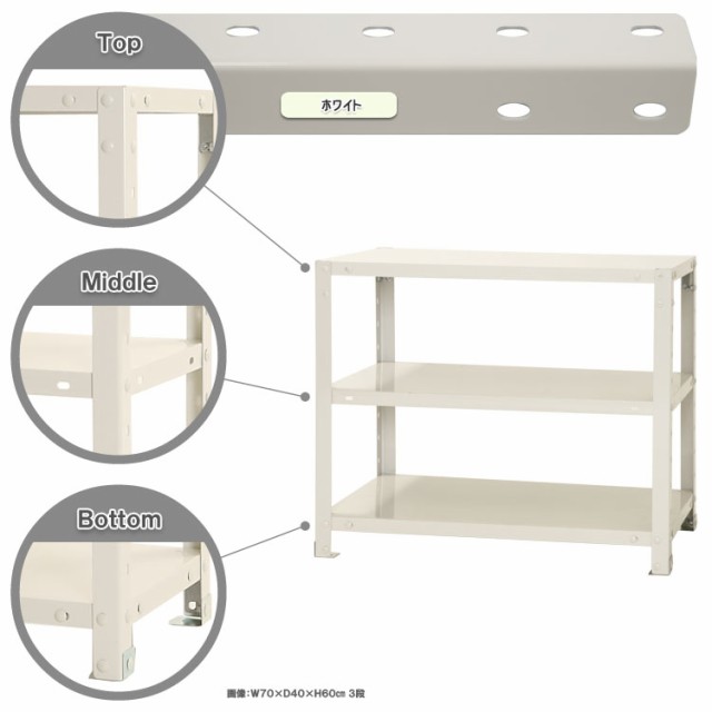 スマートラック W700×D400×H600mm　ホワイト 3段 NSTR-146-3 キタジマ [スチール棚 スチールラック 業務用 収納棚 収納ラック]