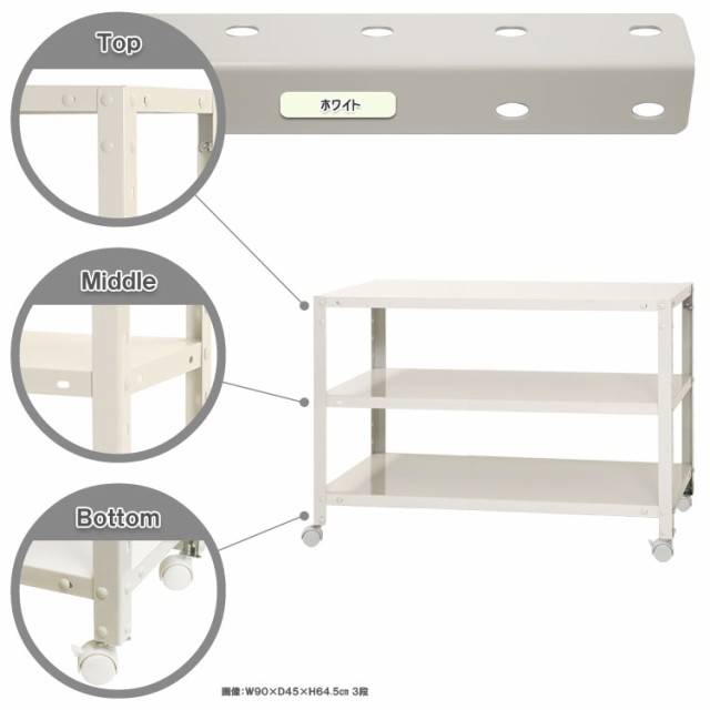スマートラック キャスター付 W900×D200×H635mm　ホワイト 3段 NSTR-K163-3 キタジマ [スチール棚 スチールラック 業務用 収納棚 収納