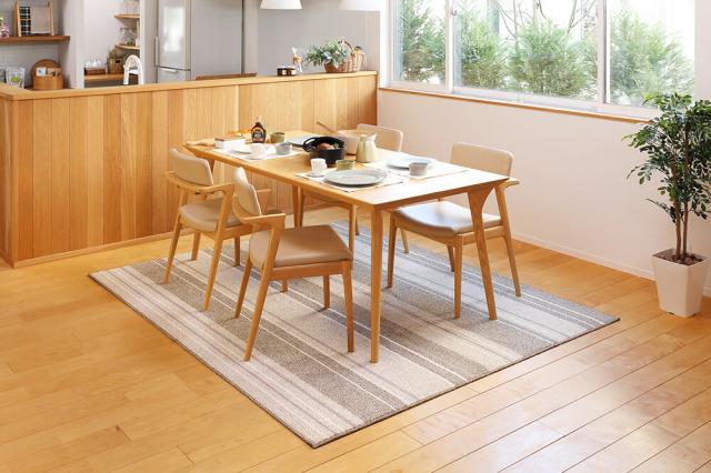 撥水機能付きの日本製ダイニングラグ マージ ブラウン サイズ220×250cm 萩原 [日本製 防ダニ 抗菌 防汚 リビング]