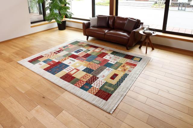 エスニックなデザインのトルコ製の畳めるウィルトンラグ RAKKAS ジャルダン サイズ160×225cm 萩原 [トルコ製 エスニック]