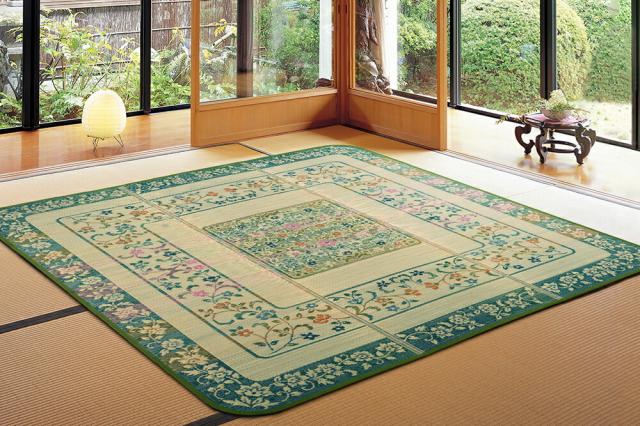 国産い草センターラグ(裏貼り) 天津御姉 緑であること 大きさ200×200糎 萩原 [御膳上等 抗菌類 消臭 技術者業 国産い草100％ 日本製]