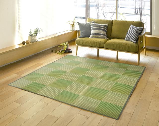 い草コンパクトラグ(裏貼り) クレパス グリーン サイズ180×240cm 萩原 [抗カビ 消臭 ホットカ−ペット／床暖房対応]