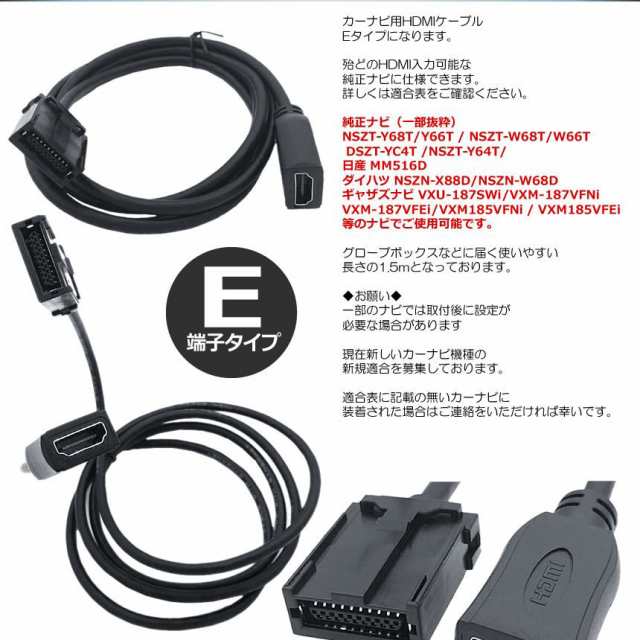 カーナビ HDMI 接続ケーブル タイプE を タイプA へ 変換 接続 配線 アダプター コード ナビ カーナビ 三菱 2014年モデル  NR-MZ90PREMI Eタイプ Aタイプ ナビ 車 ディーラーオプション