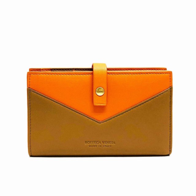 ボッテガヴェネタ バイカラー 3つ折り財布 ブラック/オレンジサイズ