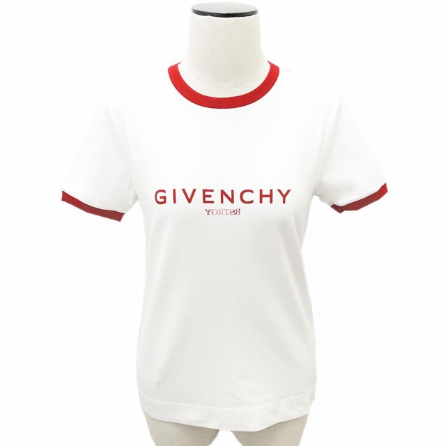 ジバンシィ BW70BF 3Y99 100 レディス ブランドロゴ スリムフィット Tシャツ ホワイト×レッド(新品) GIVENCHY