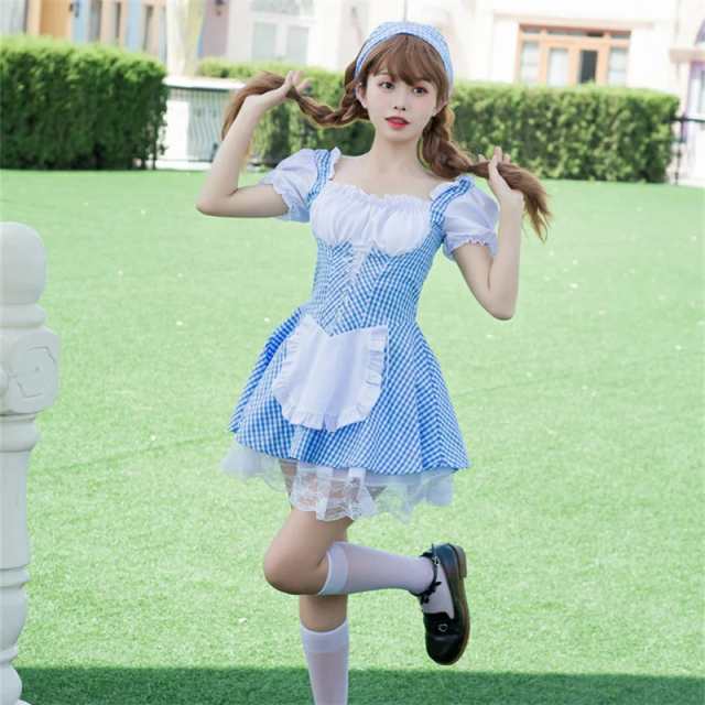 メイド服　ハロウィン　ロリータ　コスプレ　ゴスロリ　タイツ付き　コスチューム　M