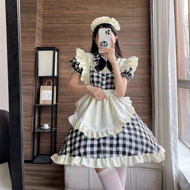 3XLサイズメイド服 ロリータ コスプレ メイド 黒 ワンピース