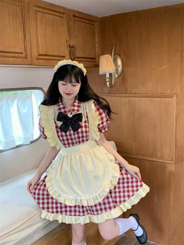 メイド服 6点セット コスプレ エプロン カチューシャ ゴスロリ ハロウィン