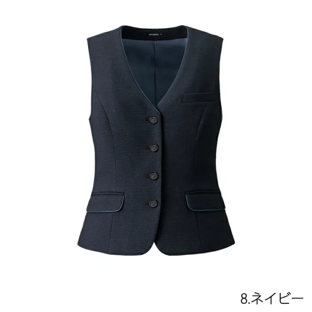 ボンオフィス レディース ベスト オールシーズン 定番 ストレッチ 千鳥格子 チェック トラッド 黒 紺 グレーオフィス 接客 事務服 制服 AV1284_11