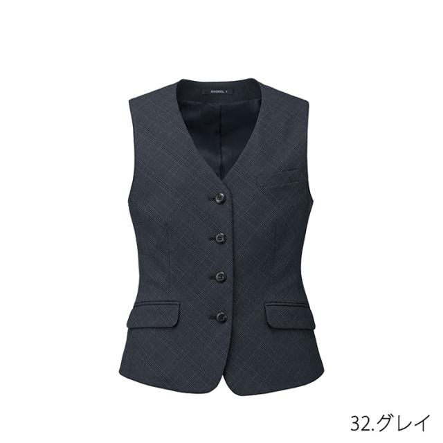 レディース オールシーズン ベスト チェック 事務服 接客 受付　オフィス 2WAYストレッチ 定番 OL ボンオフィス AV1294_9