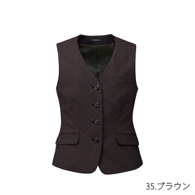 レディース オールシーズン ベスト チェック 事務服 接客 受付　オフィス 2WAYストレッチ 定番 OL ボンオフィス AV1294_10