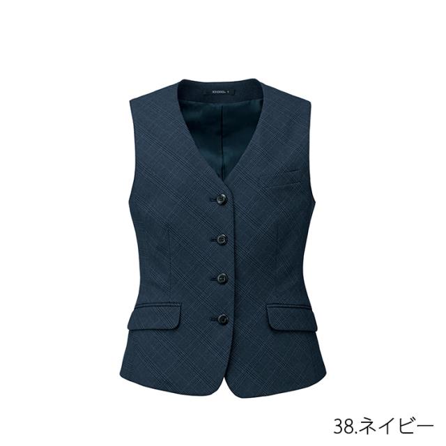 レディース オールシーズン ベスト チェック 事務服 接客 受付　オフィス 2WAYストレッチ 定番 OL ボンオフィス AV1294_11