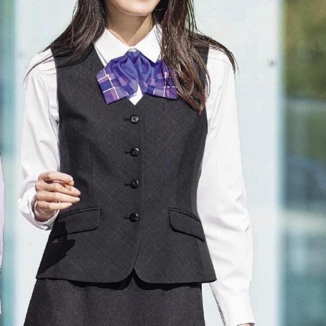 レディース オールシーズン ベスト チェック 事務服 接客 受付　オフィス 2WAYストレッチ 定番 OL ボンオフィス AV1294_1