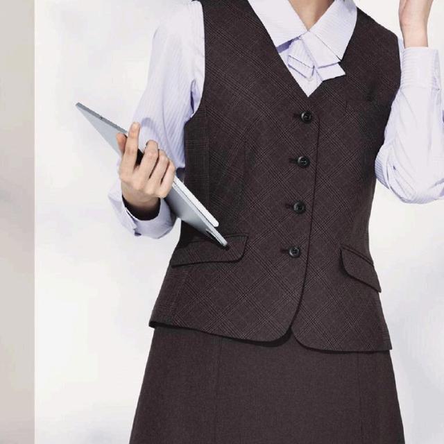 レディース オールシーズン ベスト チェック 事務服 接客 受付　オフィス 2WAYストレッチ 定番 OL ボンオフィス AV1294_2