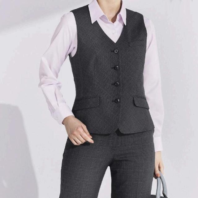 レディース オールシーズン ベスト チェック 事務服 接客 受付　オフィス 2WAYストレッチ 定番 OL ボンオフィス AV1294_3