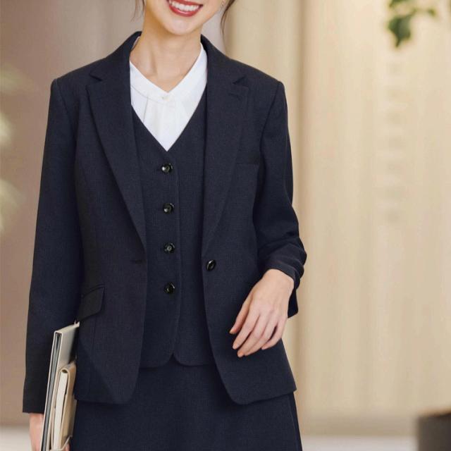 2025秋冬新作 レディース ベスト オールシーズン 定番 ストレッチ グレイ ネイビー オフィス 事務服 制服 通勤 クリニックノーブル ボンオフィス AV1296_3