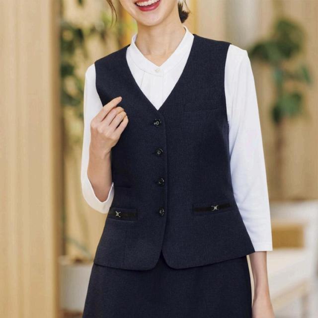2025秋冬新作 レディース ベスト オールシーズン 定番 ストレッチ グレイ ネイビー オフィス 事務服 制服 通勤 クリニックノーブル ボンオフィス AV1296_4