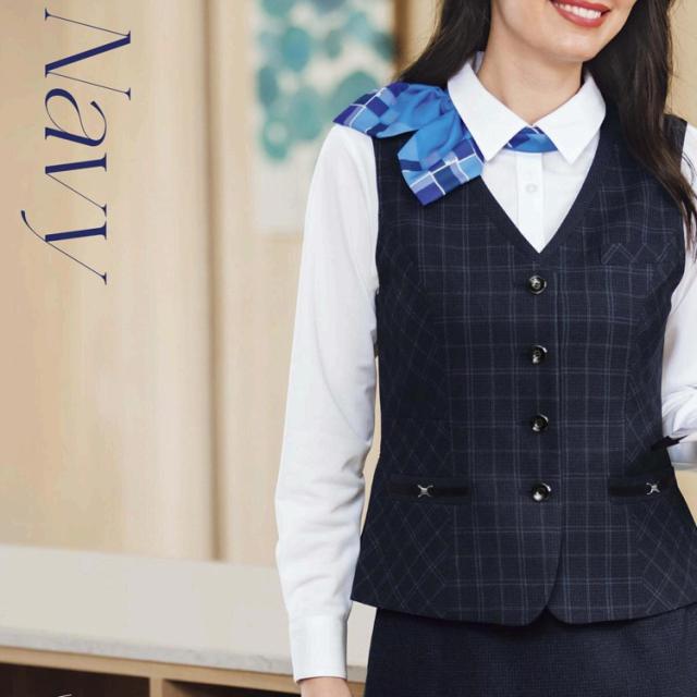 2025秋冬新作 レディース ベスト オールシーズン 定番 ストレッチ グレイ ネイビー オフィス 事務服 制服 通勤 クリニックノーブル ボンオフィス AV1297_2