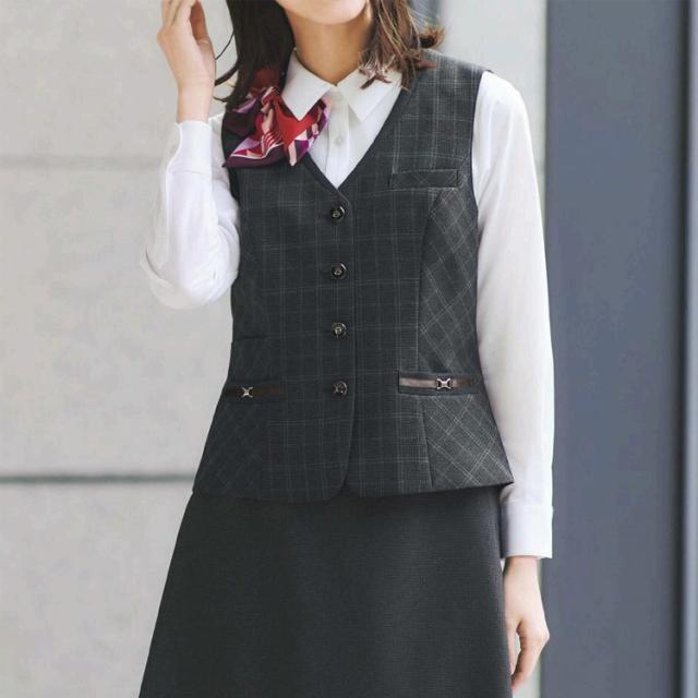 2025秋冬新作 レディース ベスト オールシーズン 定番 ストレッチ グレイ ネイビー オフィス 事務服 制服 通勤 クリニックノーブル ボンオフィス AV1297_3