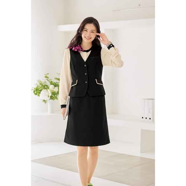 MIKATA レディース ベスト ストレッチ オールシーズン オフィス 無地 接客 制服 事務服  ブラック ベージュ ミカタ WN50V 神馬本店 クラシカル パイピング_1
