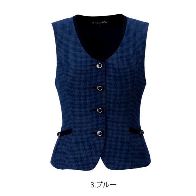 レディース ベスト オールシーズン オフィス ツイード ブルー 青 事務
