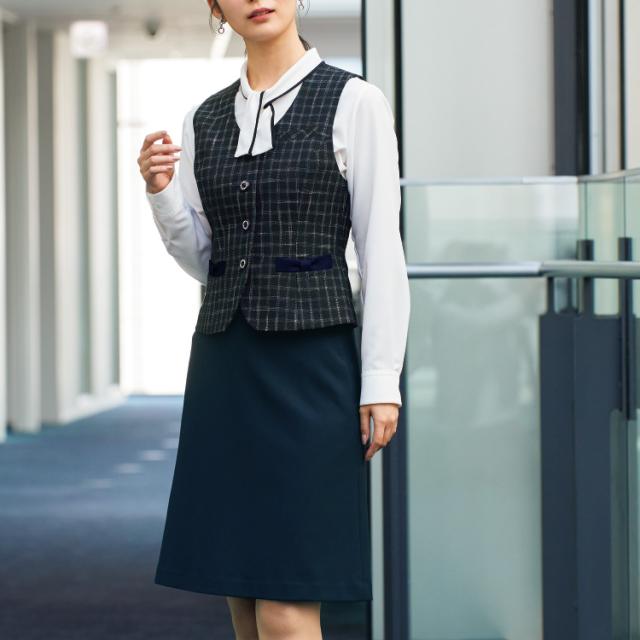 2025 秋冬 新作 アンジョア レディース ベスト フォーマル 人気 事務服 制服 入学式 オフィスフル オフィス ジョア ブラウン ネイビ 12170_2