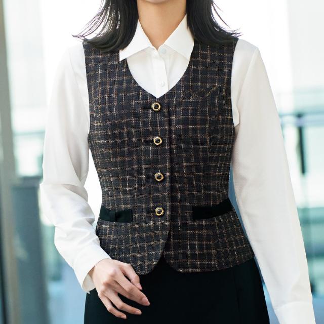 2025 秋冬 新作 アンジョア レディース ベスト フォーマル 人気 事務服 制服 入学式 オフィスフル オフィス ジョア ブラウン ネイビ 12170_3
