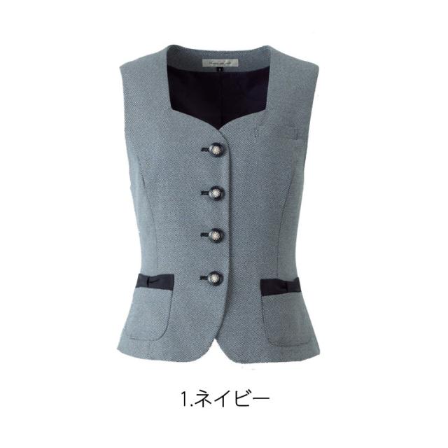 アンジョア レディース ベスト 春夏 リボン ハート オフィス シンプル かわいい 制服 事務服 定番 接客 ユニフォーム ビジネス 紺 ネイビー ジョア 16520 レディース オフィス ベスト リボン ハート 春夏 en joie