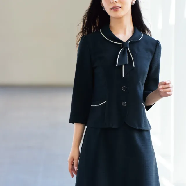 アンジョア レディース 春夏 ジャケット 七分袖 ループタイ リボン