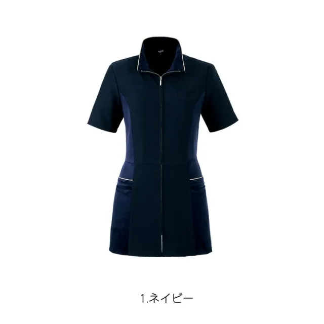 アンジョア レディース 半袖 チュニック ジャケット 前ファスナートップス ストレッチ 透けにくい 脇が見えにくい 吸汗速乾 高通気 施術 ユニフォーム 制服 事務服 接客 サロン 美容系 医療系 エステ ネイルサロンクリニック ジョア 42103 enjoie joie_7