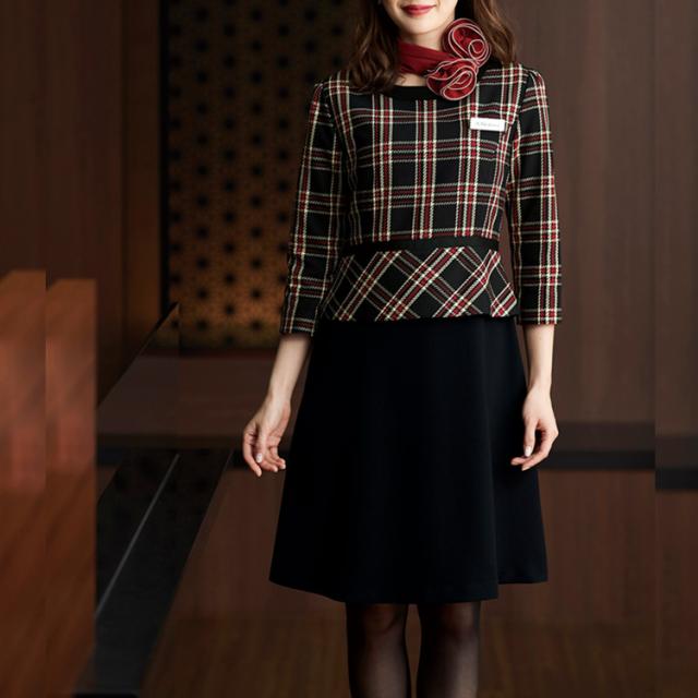 レディース ワンピース ひざ丈 オールシーズン チェック ドッキングワンピース 七分袖 ストレッチ フォーマル 人気 デート服 上品 入学式 卒業式 ジョア 61790 レディース ワンピース ひざ丈 オールシーズン チェック ドッキング