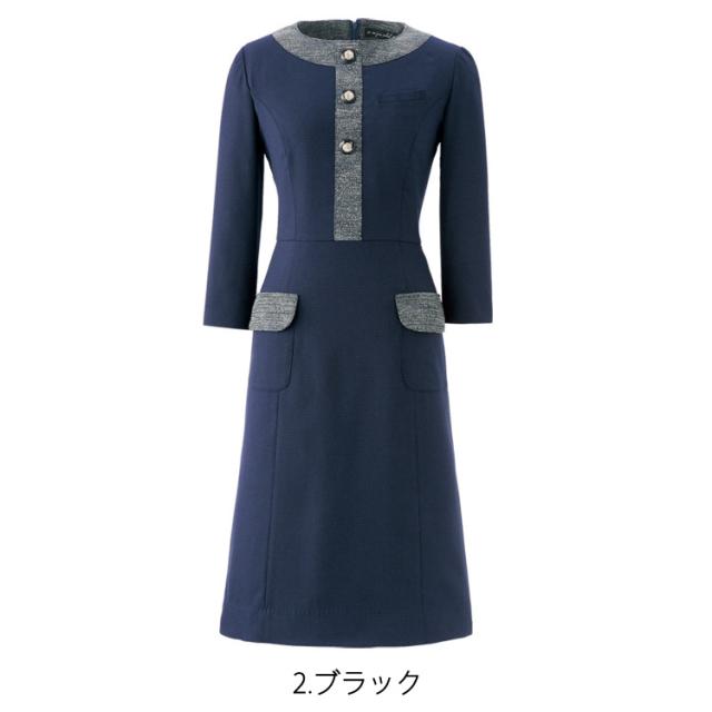 レディース ワンピース ひざ丈 オールシーズン ネイビー 紫 切り替え ストレッチ オフィス フォーマル 人気 デート服 入学式 卒業式 面接 受験 ジョア 61960_4