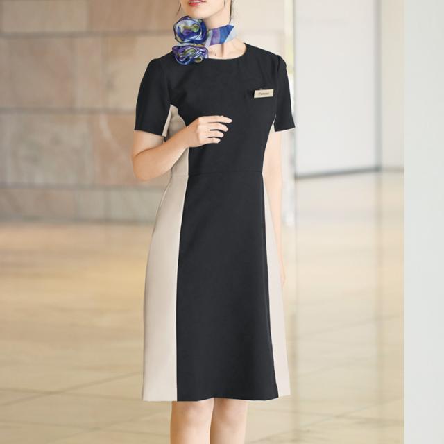 レディース ワンピース 膝丈 サロン エステ 美容 卒業式 入学式 卒業式 ママ服 ジョア 62055 オフィス 制服 通勤 事務服 入園式 きちんと 黒ワンピ_2