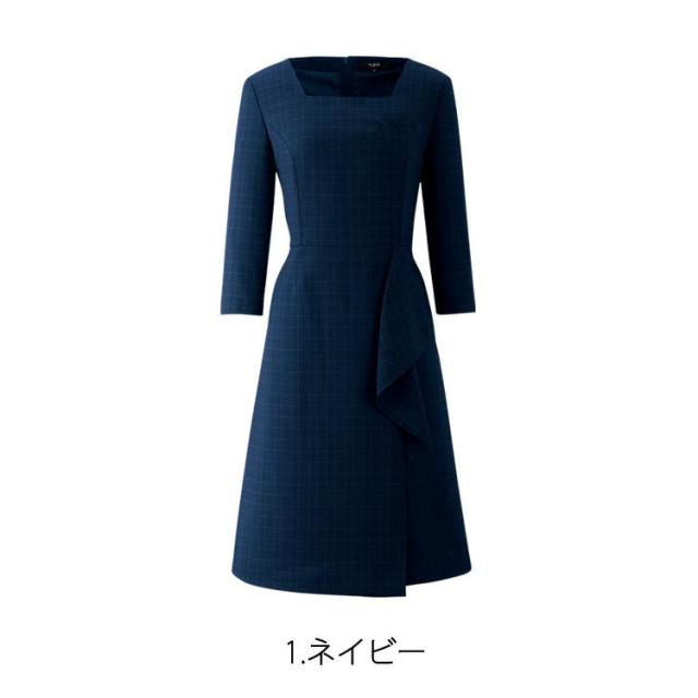 アンジョア レディース ワンピース ひざ丈 七分袖 オールシーズン