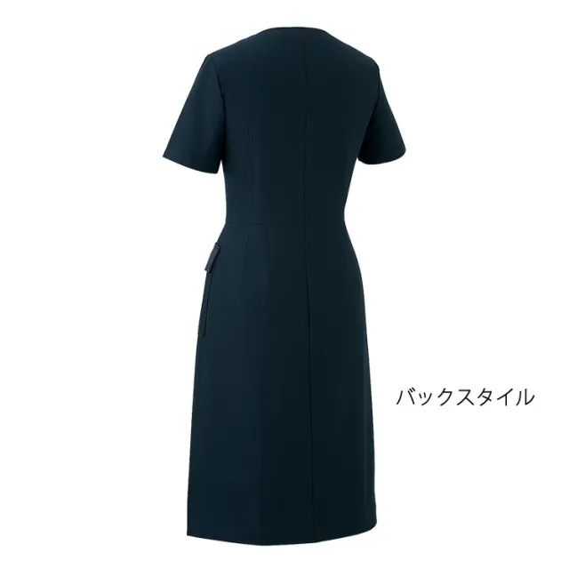 アンジョア レディース 半袖 ワンピース ストレッチ 透けにくい 脇が見えにくい 吸汗速乾 高通気 施術 ユニフォーム 制服 事務服 接客 サロン 美容系 医療系 エステ ネイルサロン クリニック ジョア 62100 ゴールドパイピング enjoie joie 前ファスナー_6