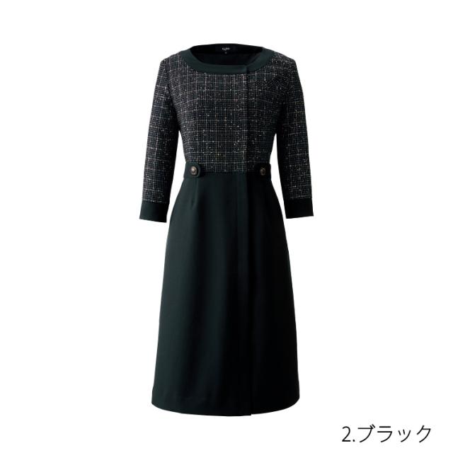 アンジョア レディース ワンピース オールシーズン オフィス 無地 丸襟 接客 制服 事務服 黒 かわいいフォーマル 入学式 卒業式 ジョア 62120_12