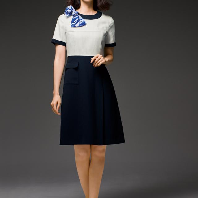 レディース ワンピース 膝丈 春夏 オフィス 切り替え ユニフォーム