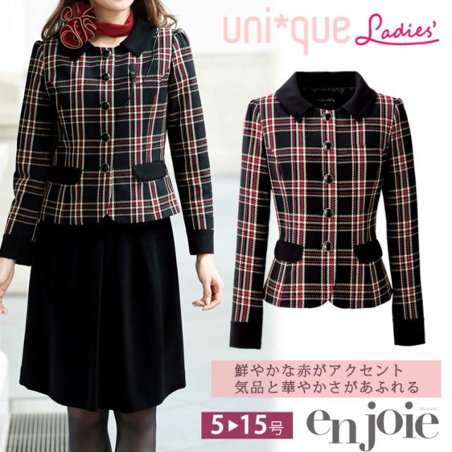 レディース ジャケット チェック ノーカラー オフィス フォーマル 人気 デート服 パイピング かわいい リボン 入学式 卒業式  面接 受験 ジョア 81790