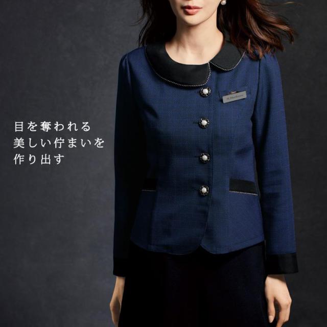 アンジョア レディース ジャケット オールシーズン オフィス 無地 丸襟 接客 制服 事務服 紺 黒 モテ きちんと かわいいフォーマル 入学式 卒業式 ジョア 82075_1