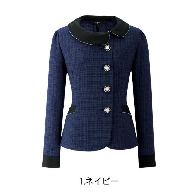 アンジョア レディース ジャケット オールシーズン オフィス 無地 丸襟 接客 制服 事務服 紺 黒 モテ きちんと かわいいフォーマル 入学式 卒業式 ジョア 82075_3