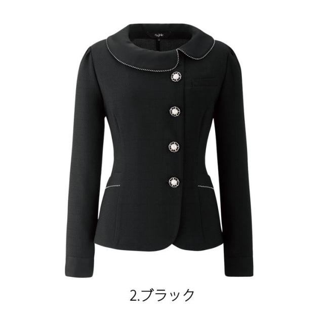アンジョア レディース ジャケット オールシーズン オフィス 無地 丸襟 接客 制服 事務服 紺 黒 モテ きちんと かわいいフォーマル 入学式 卒業式 ジョア 82075_4