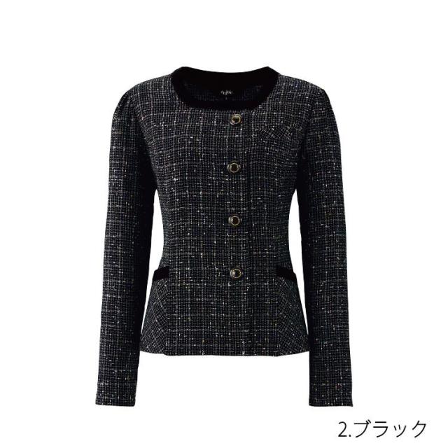 アンジョア レディース ジャケット オールシーズン オフィス 無地 丸襟